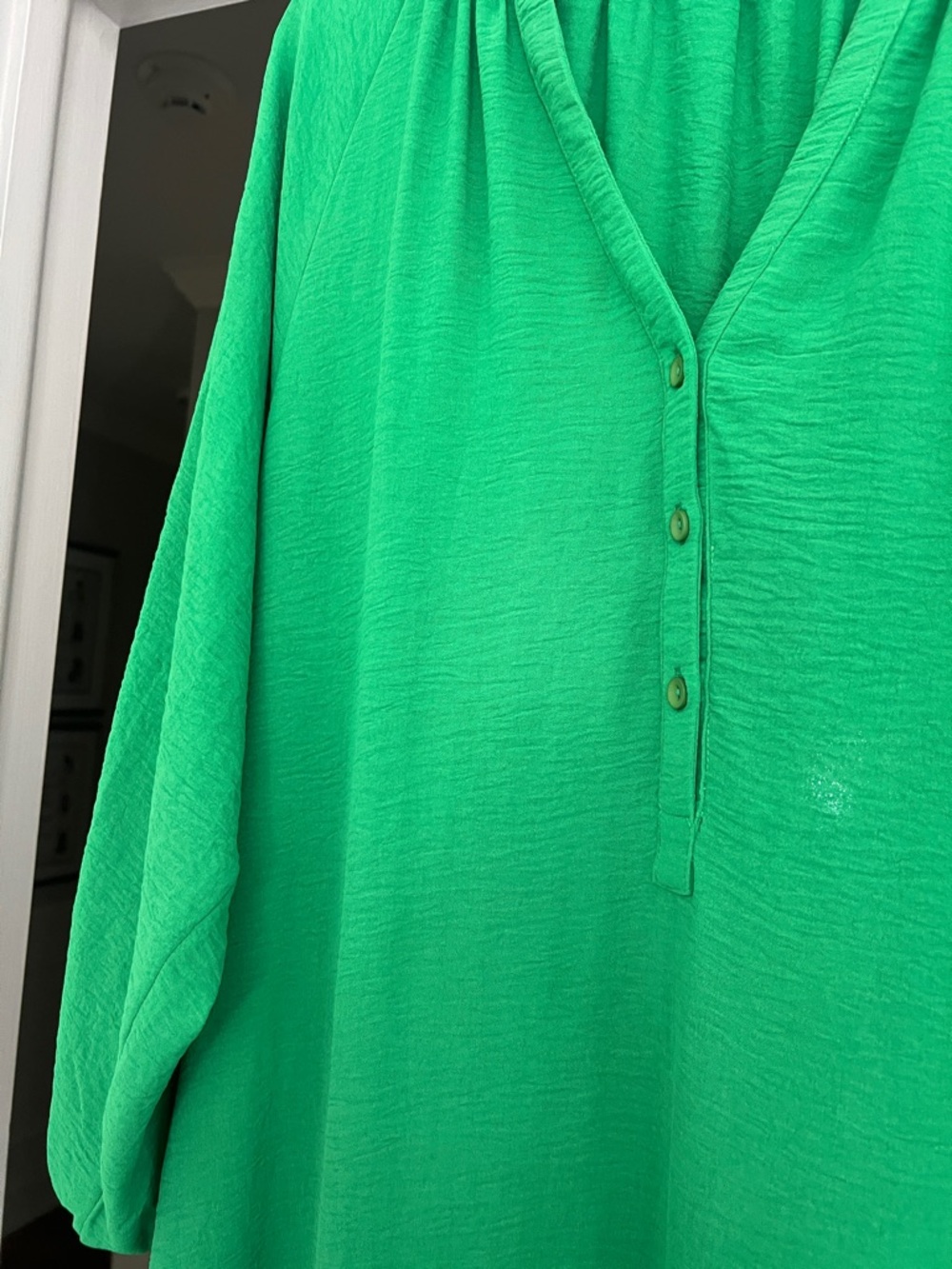 Bright Green Long Sleeve Maxi Dress with Button Placket - Picture 3 of 4